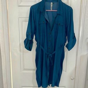 NY Collection Denim Blue Shirt Dress